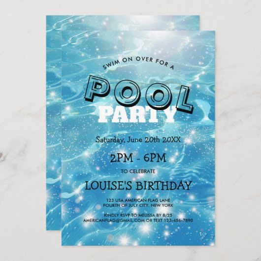 Sparkling Blue Water I Pool Party Einladung (Vorne/Hinten)