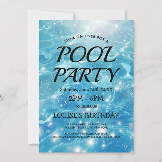 Sparkling Blue Water I Pool Party Einladung (Vorderseite)