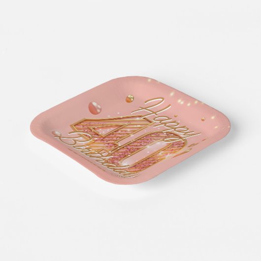 Sparkling Blush Pink and Gold 40th Birthday Pappteller (Gewinkelt)