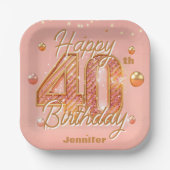 Sparkling Blush Pink and Gold 40th Birthday Pappteller (Vorderseite)