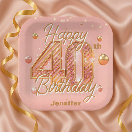 Sparkling Blush Pink and Gold 40th Birthday Pappteller