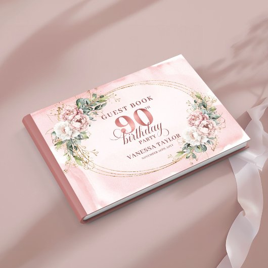 Sparkling Blush Pink Gold Eucalyptus 90th Birthday Gästebuch