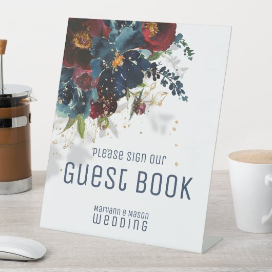 Sparkling Burgundy Navy Gästebuch Sockelschild (In Situ)