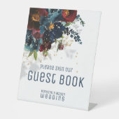 Sparkling Burgundy Navy Gästebuch Sockelschild (Vorderseite)