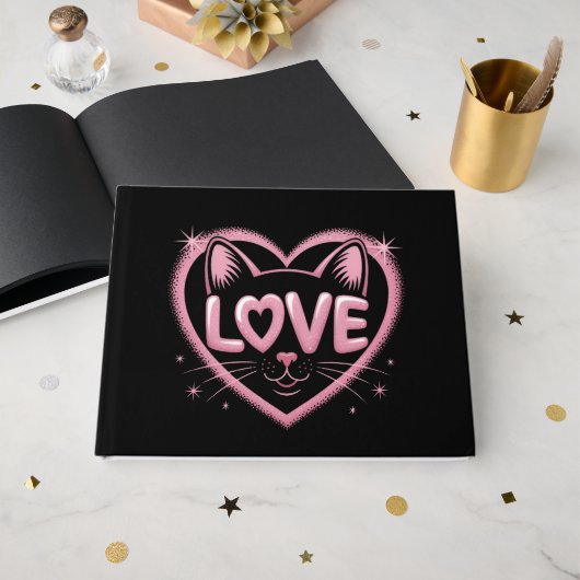 Sparkling Cat Love Gästebuch (Vorderseite Offen)