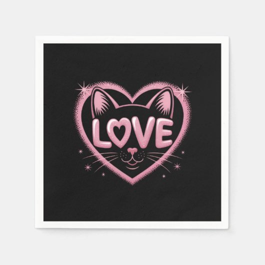 Sparkling Cat Love Serviette (Vorderseite)