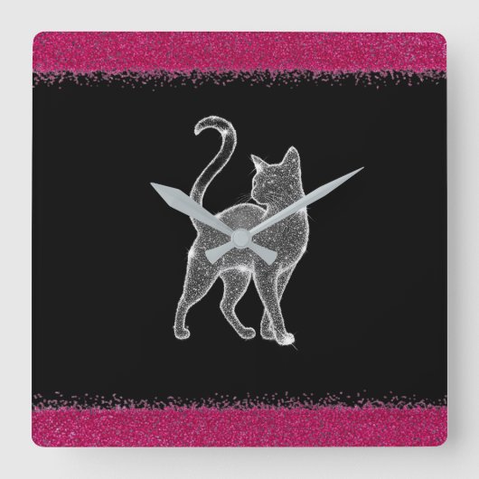Sparkling Cat Quadratische Wanduhr (Vorderseite)