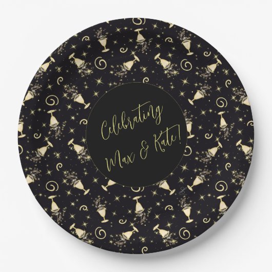 Sparkling Celebration Gold & Black Customizable Pappteller (Vorderseite)