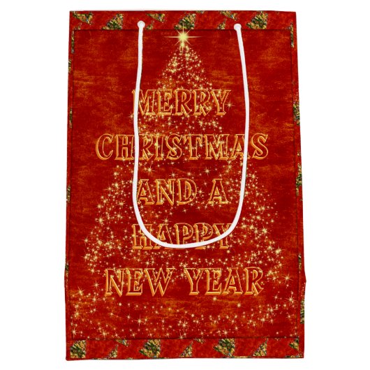 Sparkling Christmas Tree Medium Geschenktasche Mittlere Geschenktüte (Rückseite)