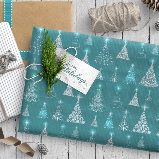 Sparkling Christmas Trees Muster Aquamarin ID844 Geschenkpapier