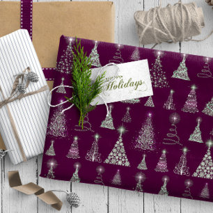 Sparkling Christmas Trees Pattern Wine ID844 Geschenkpapier