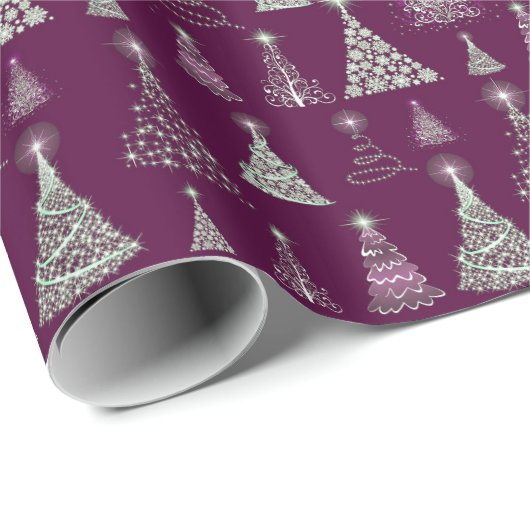 Sparkling Christmas Trees Pattern Wine ID844 Geschenkpapier (Rolleneckpunkt)