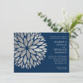 Sparkling Dahlia | Navy Blue Silver Gray Wedding Einladung (Stehend Vorderseite)