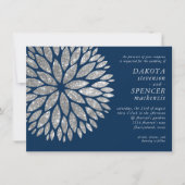 Sparkling Dahlia | Navy Blue Silver Gray Wedding Einladung (Vorderseite)