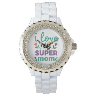 Sparkling Diamond Bezel Super Mom White Link Watch Armbanduhr