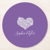 Sparkling Diamond Herz White Script Namen, Lila Runder Pappuntersetzer (Vorderseite)