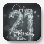Sparkling Diamond Number auf Schwarz 21. Geburtsta Pappteller (Vorderseite)