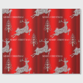 Sparkling Diamond Reindeer Red Christmas Geschenkpapier (Flach)