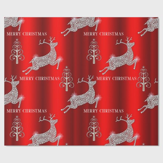 Sparkling Diamond Reindeer Red Christmas Geschenkpapier (Flach)