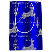 Sparkling Diamond Reindeer Silver Christmas Blue Mittlere Geschenktüte (Vorderseite)