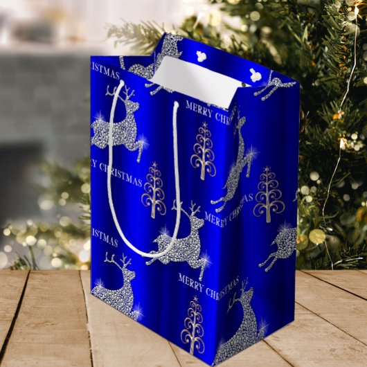 Sparkling Diamond Reindeer Silver Christmas Blue Mittlere Geschenktüte