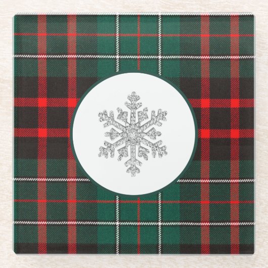 Sparkling Diamond Snowflake Weihnachten Rotes Grün Glasuntersetzer (Vorderseite)