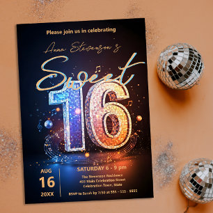 Sparkling Disco Sweet 16 Geburtstagsfeier Einladung