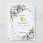 Sparkling Dusty Blue Greenery Sweet Sixteen Invite Einladung (Vorderseite)