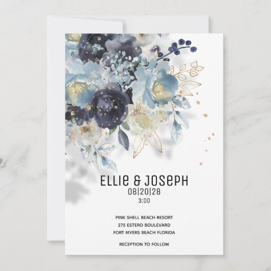 Sparkling Dusty Blue & Plum Wedding Einladung (Vorderseite)