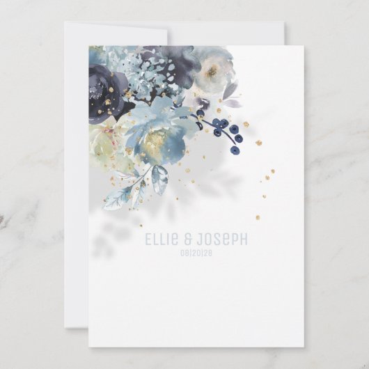 Sparkling Dusty Blue & Plum Wedding Einladung (Rückseite)