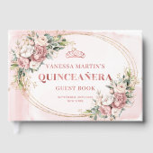 Sparkling Dusty Pink Floral Greenery 15th Birthday Gästebuch (Vorderseite)