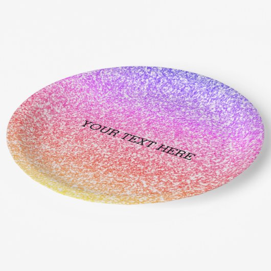 Sparkling elegant gurt Regenbogen bunt niedlich Pappteller (Schrägansicht)