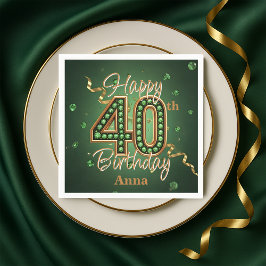 Sparkling Emerald Green and Gold 40th Birthday Serviette