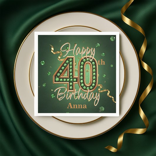 Sparkling Emerald Green and Gold 40th Birthday Serviette