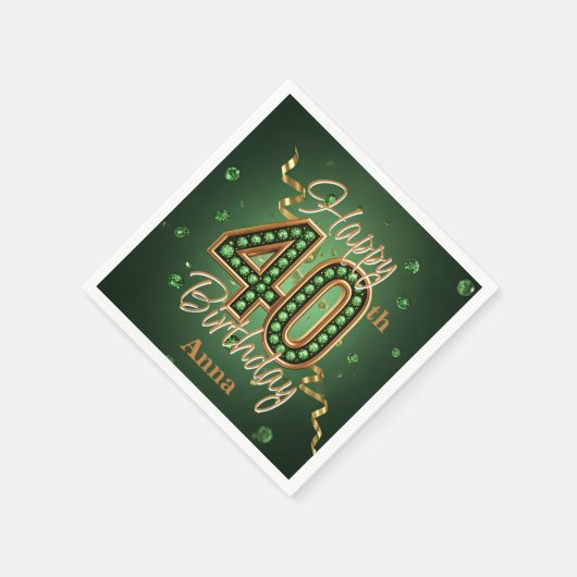 Sparkling Emerald Green and Gold 40th Birthday Serviette (Ecke)