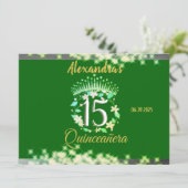 Sparkling Emerald Green Quinceañera Spanisch Menükarte (Stehend Vorderseite)