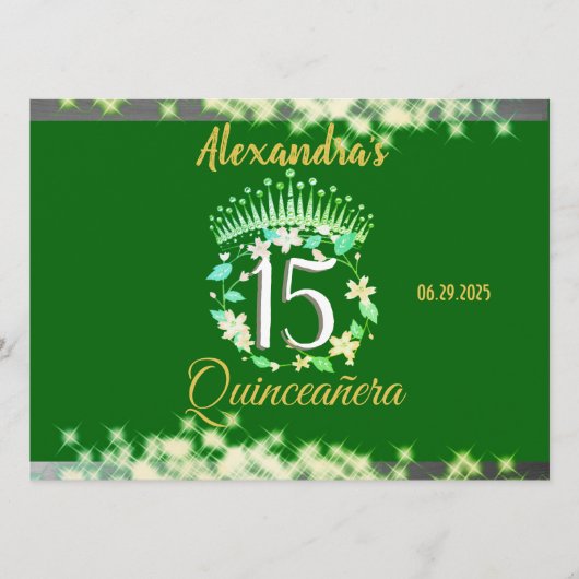 Sparkling Emerald Green Quinceañera Spanisch Menükarte (Vorderseite)