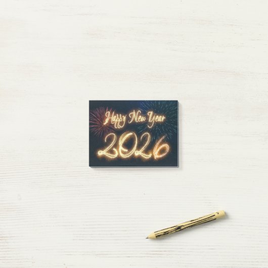 Sparkling Fireworks Happy New Year 2026 Post-it Klebezettel (Auf Schreibtisch)