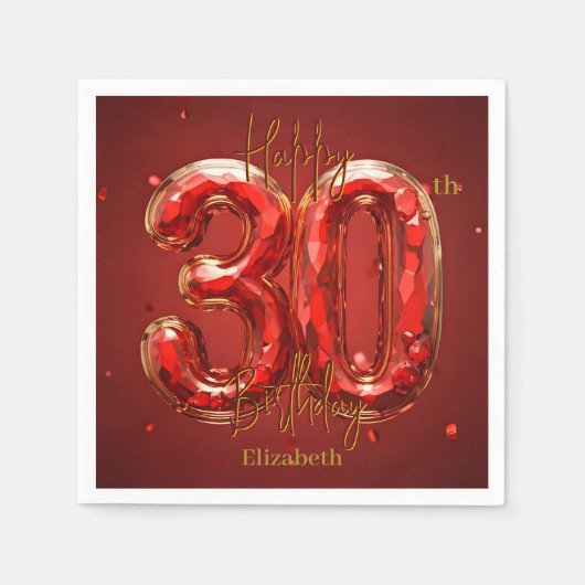 Sparkling Gemstone Ruby and Gold 30th Birthday Serviette (Vorderseite)