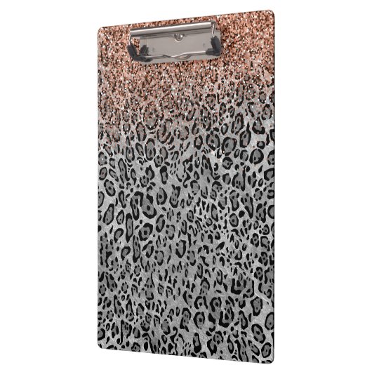 Sparkling Girly Rose Gold Glitzer Leopard Monogram Klemmbrett (Links)