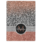 Sparkling Girly Rose Gold Glitzer Leopard Monogram Klemmbrett (Rückseite)