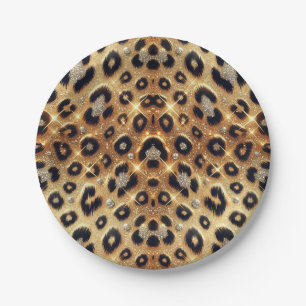 Sparkling Glamour Gold Schwarz Leopard Cheetah Dru Pappteller