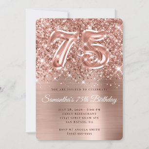 Sparkling Glittery Rose Gold Glam 75. Geburtstag Einladung