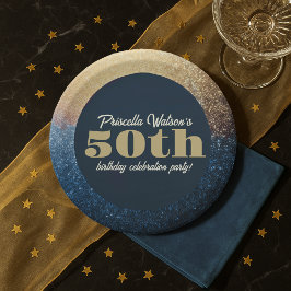 Sparkling Glitzer Blue and Gold Geburtstagsparty Pappteller
