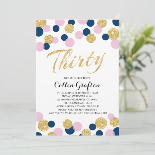 Sparkling Glitzer Confetti | 30. Geburtstag Einladung (Stehend Vorderseite)