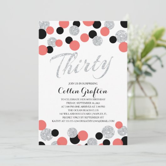 Sparkling Glitzer Confetti | 30. Geburtstag Einladung (Stehend Vorderseite)