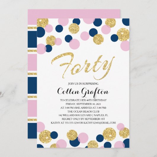 Sparkling Glitzer Confetti | 40. Geburtstag Einladung (Vorne/Hinten)