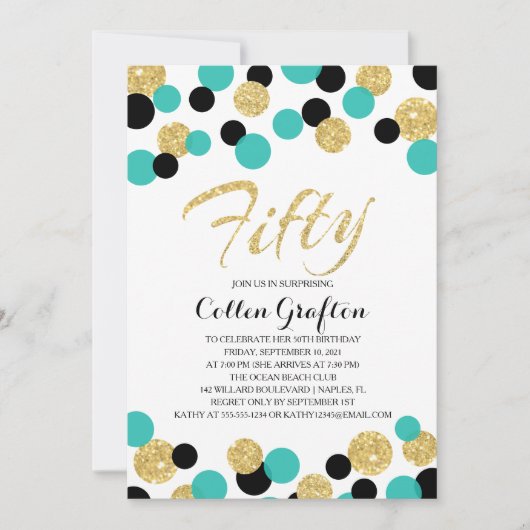 Sparkling Glitzer Confetti | 50. Geburtstag Einladung (Vorderseite)