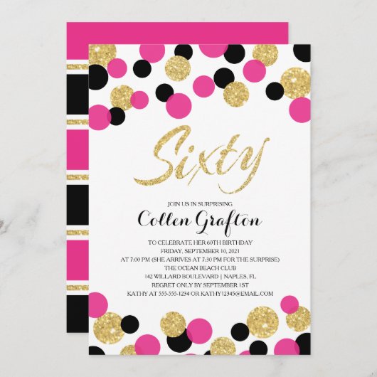 Sparkling Glitzer Confetti | 60. Geburtstag Einladung (Vorne/Hinten)