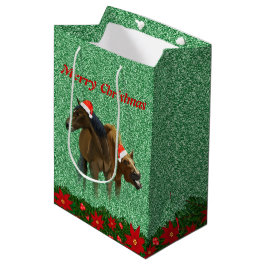 Sparkling Glitzer Pferde mit Weihnachtsmannmütze W Mittlere Geschenktüte